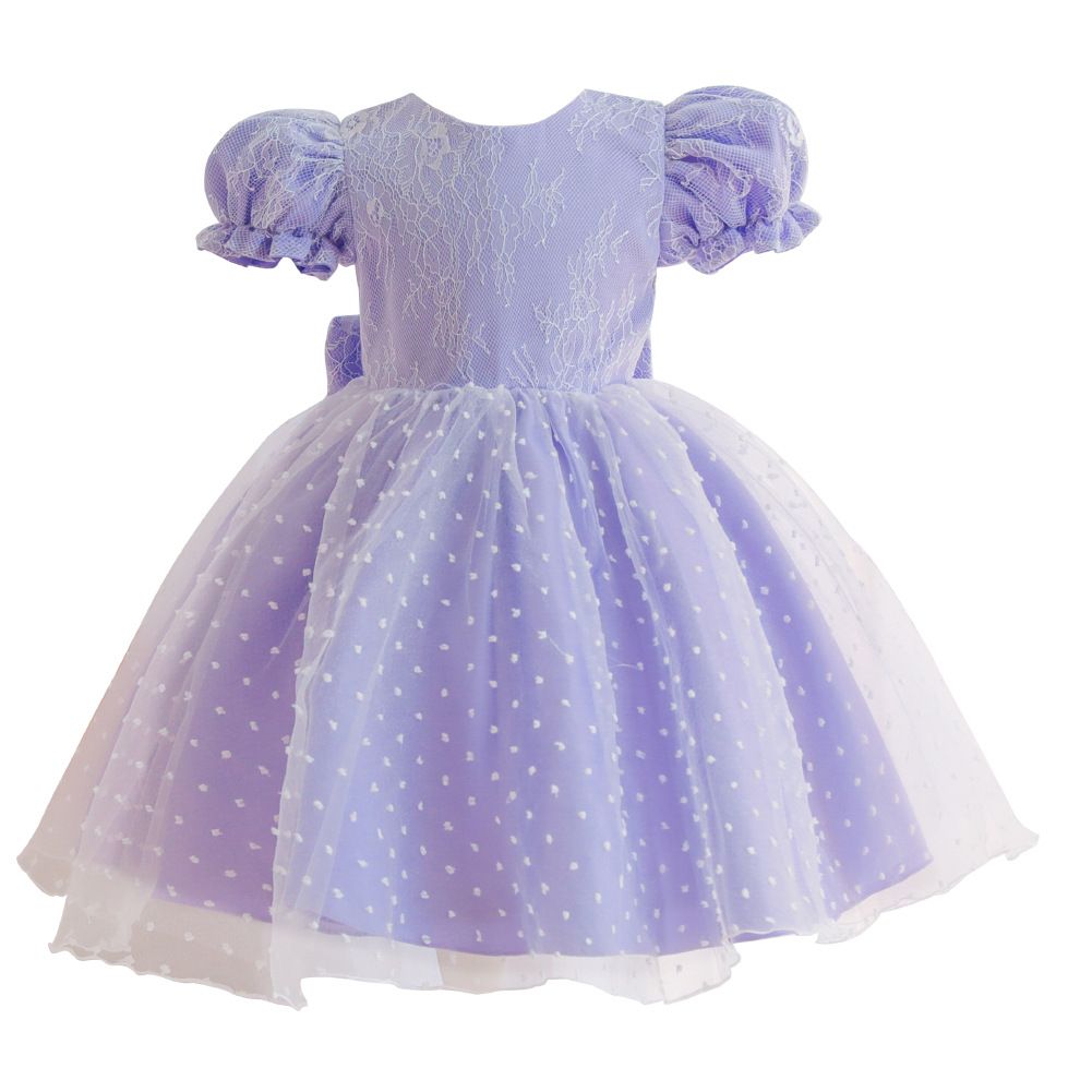 Girls Purple Puff Sleeve Dress - LoveKids